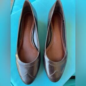 Gianni Bini Women’s Brown Leather Low Heel Wedge Ballet Sip On Flat Shoes Sz 7M